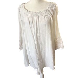 Chelsea and Theadore Gauzy Popover Tunic Women XXL White Lace Trimmed Sleeves